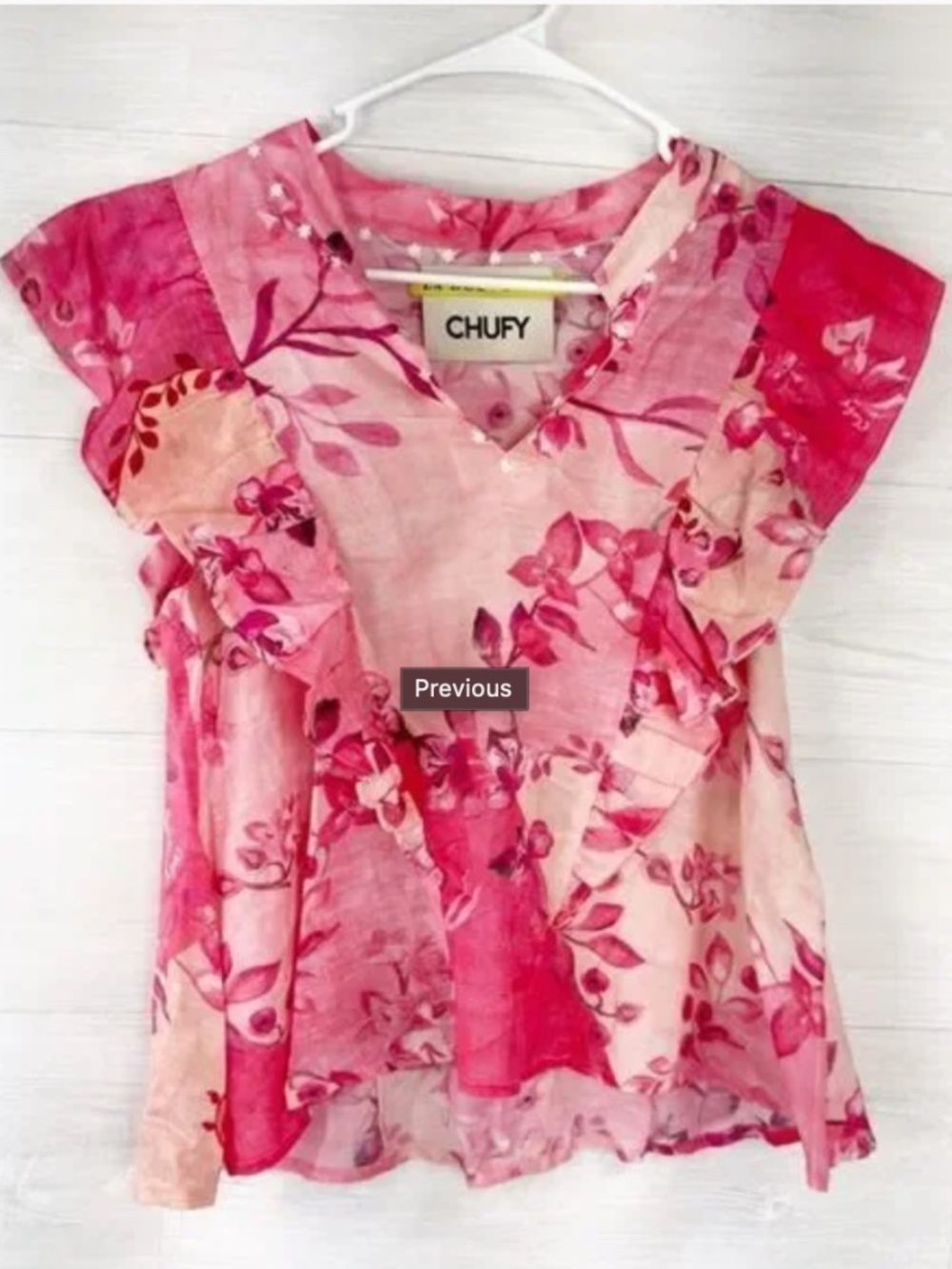 Chufy La Dolce Vita Mona Split Neck Ruffle Silk Blend Floral Top S